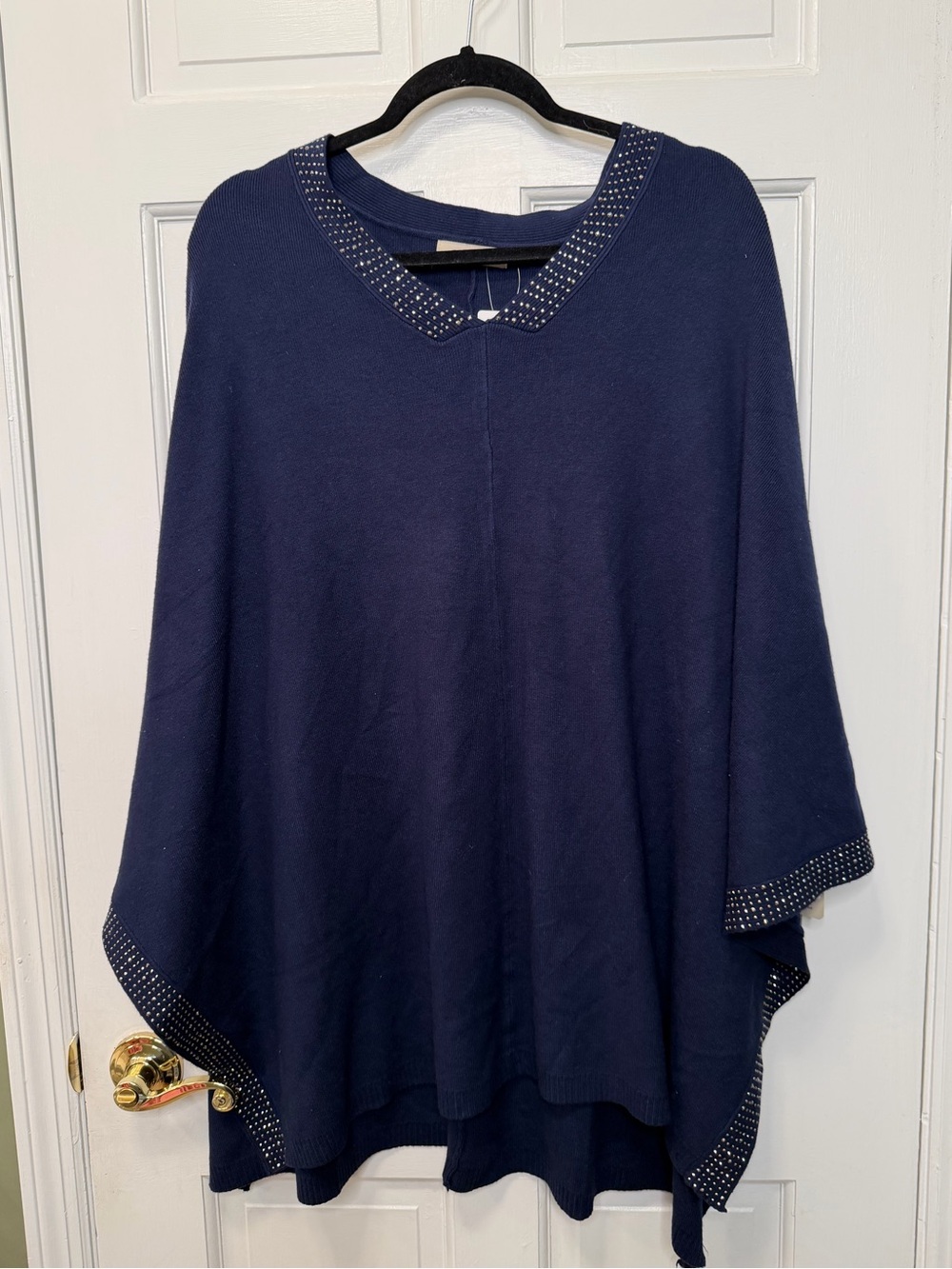 La Fiorentina Navy Rhinestone Trim Poncho Sweater Knit Cape NWT One Size
